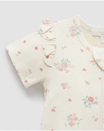 Purebaby - Heart Floral Ruffle Zip Growsuit -Kids-Babies