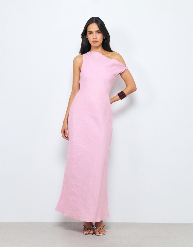 AERE - Fia Linen Draped Off Shoulder Maxi Dress