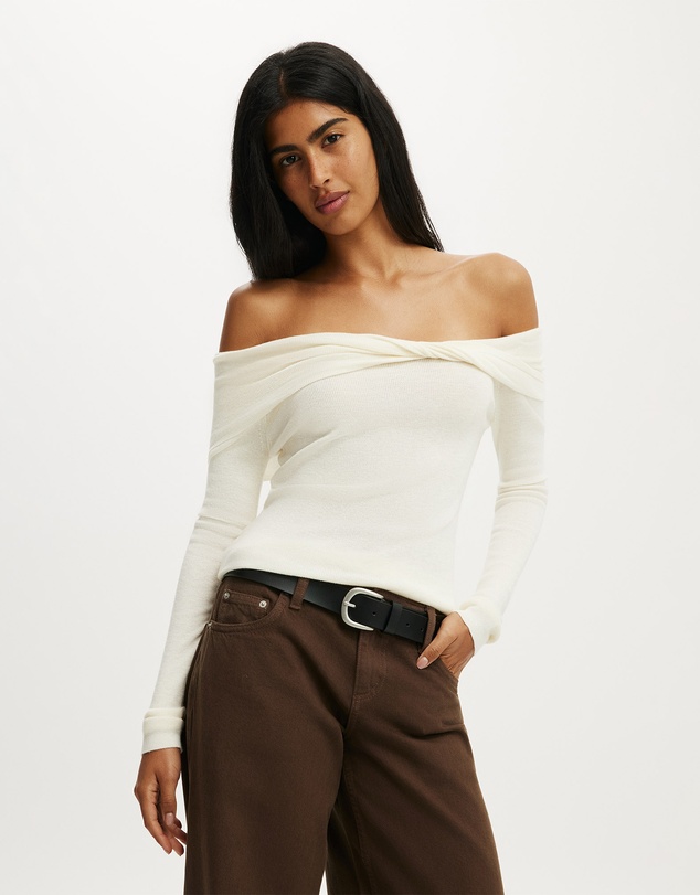 Cotton On - Twist Off Shoulder Ls Knit