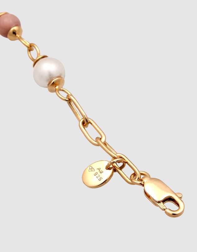 Elli Jewelry - Bracelet Rhodonite Shell Pearl 925 Sterling Silver Gold-Plated