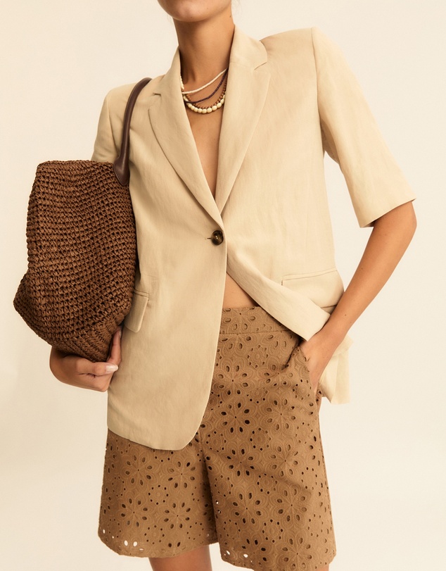 Emme - Camel Cotton Embroidered Shorts