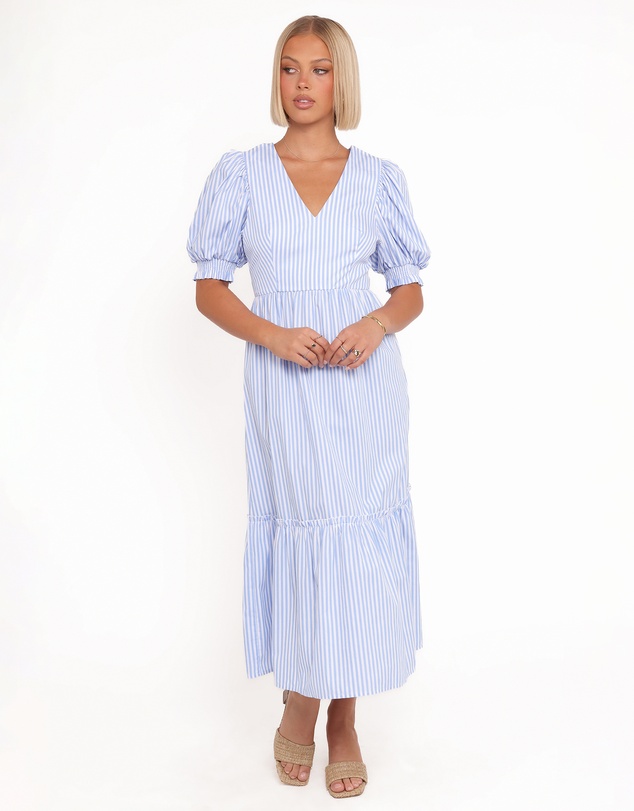 Petal & Pup - Steele Puff Sleeve Midi Dress - Blue Stripe