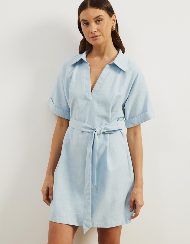 Atmos&Here - Britt Linen Blend Belted Mini Dress
