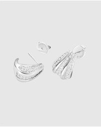 Rosefield - Pave Striped Silver Studs and Necklace Set