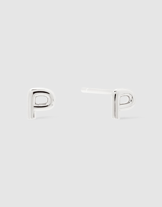 Wanderlust + Co - Alphabet Bubble Silver Stud Earrings - Letter P