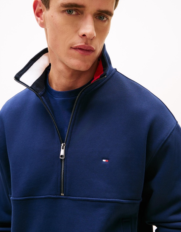 Tommy Hilfiger - Colour-Blocked Collar Terry Half-Zip Jumper