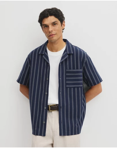 Country Road - Textured Stripe Cuban Shirt