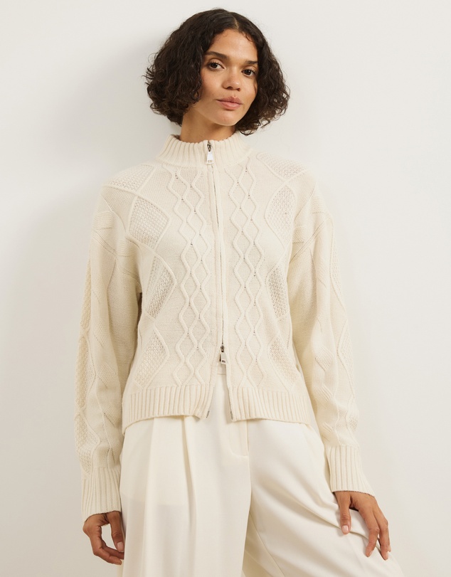 Atmos&Here - Evie Two-Way Zip Cable Knit Cardigan