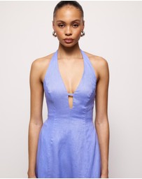 Revibe - Repaired AERE Odele Linen Halter Midi Dress - AU 10