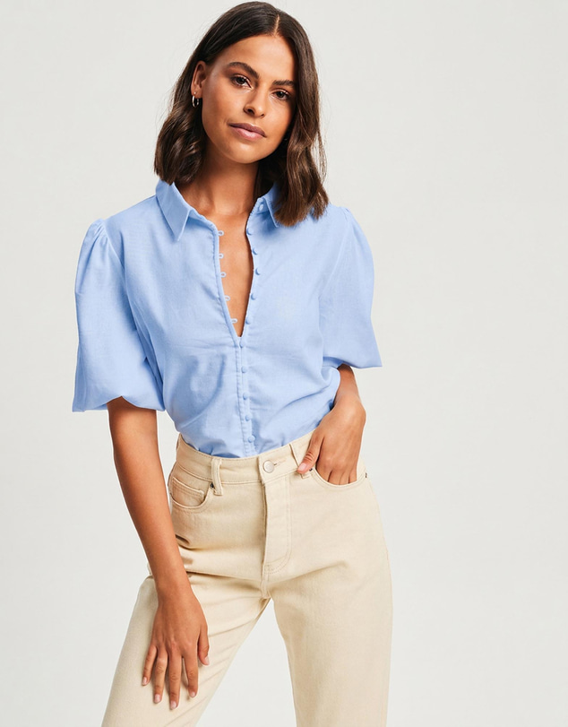 Tussah - Kiara Puff Sleeve Button Front Blouse