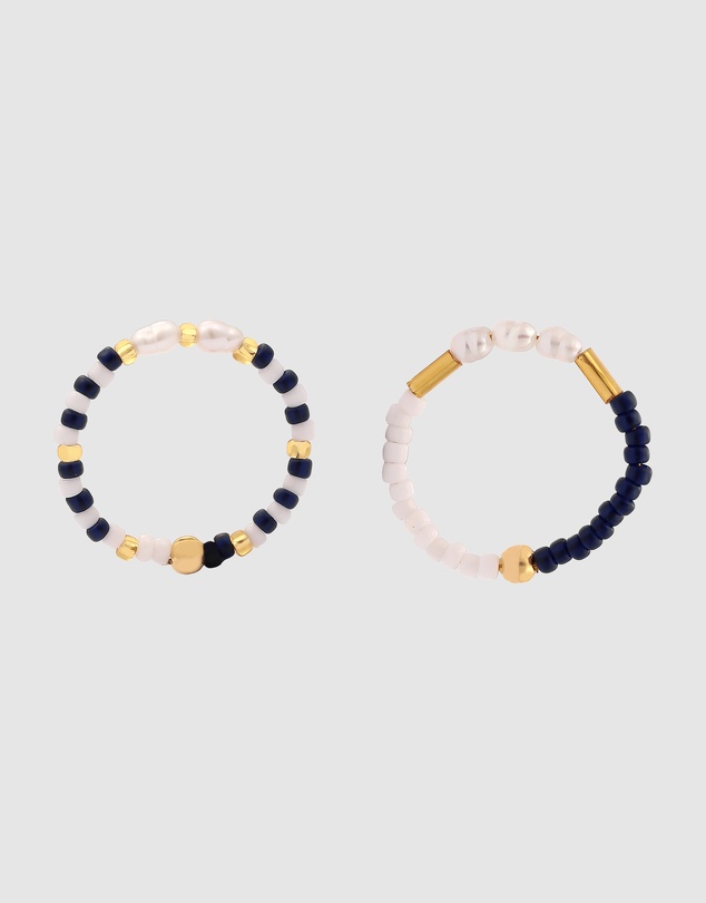 Elli Jewelry - Ring Set Freshwater Pearl 925 Sterling Silver Gold-Plated