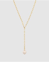 Elli Jewelry - Necklace Women Y-chain White Pearl 925 Sterling Silver Gold Plated