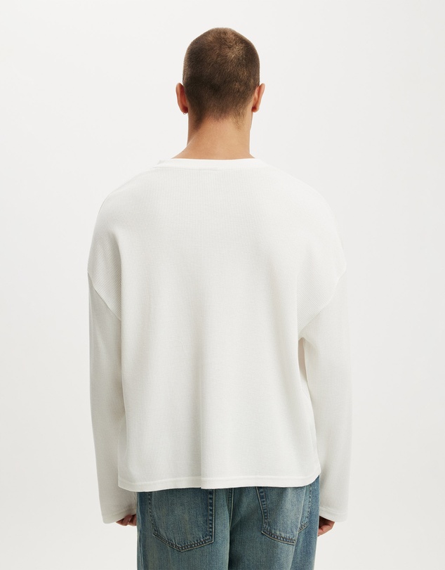 Cotton On - Relaxed Fit Textured Henley Long Sleeve