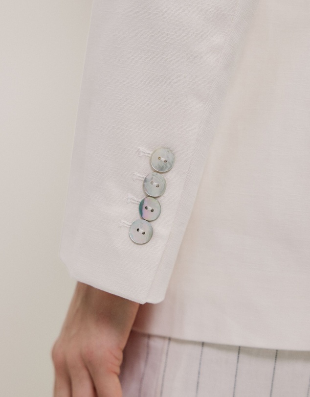 Trenery - Linen Cotton Double Breasted Blazer in Parchment
