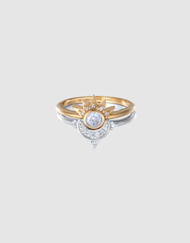 Elli Jewelry - Ring Set Zirconia Sun and Moon 925 Sterling Silver