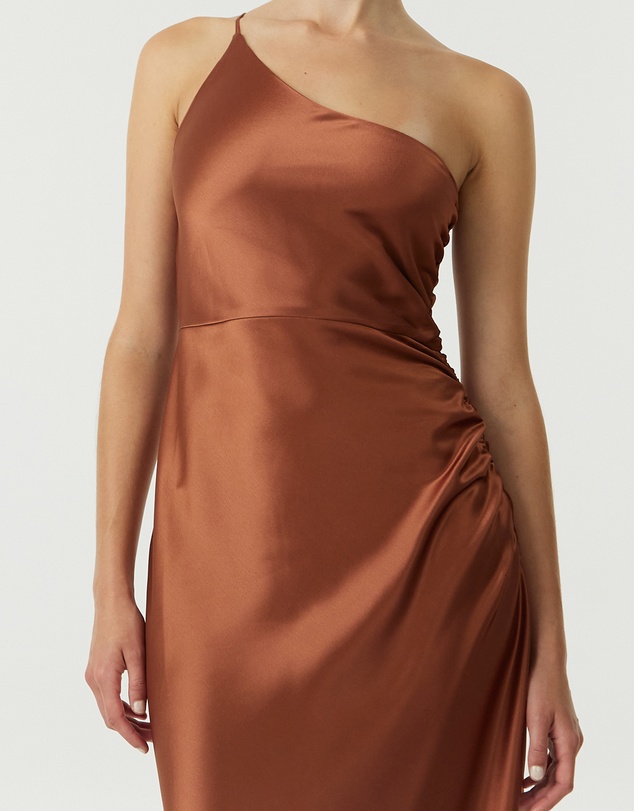 Third Form - Satin Gather One Shoulder Dress