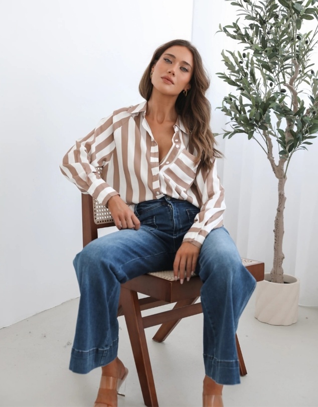 Esther & Co - Alayah Shirt - Brown Stripe