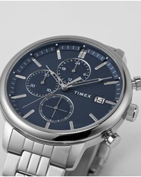 TIMEX - Chicago Chrono 45mm Silver Tone Blue Dial Bracelet