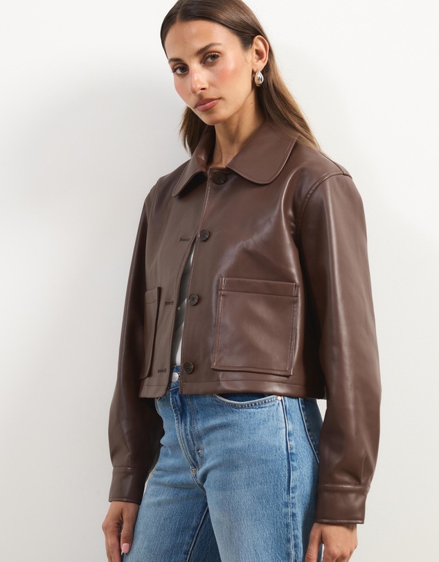Atmos&Here - Annalise Leather Look Cropped Shacket
