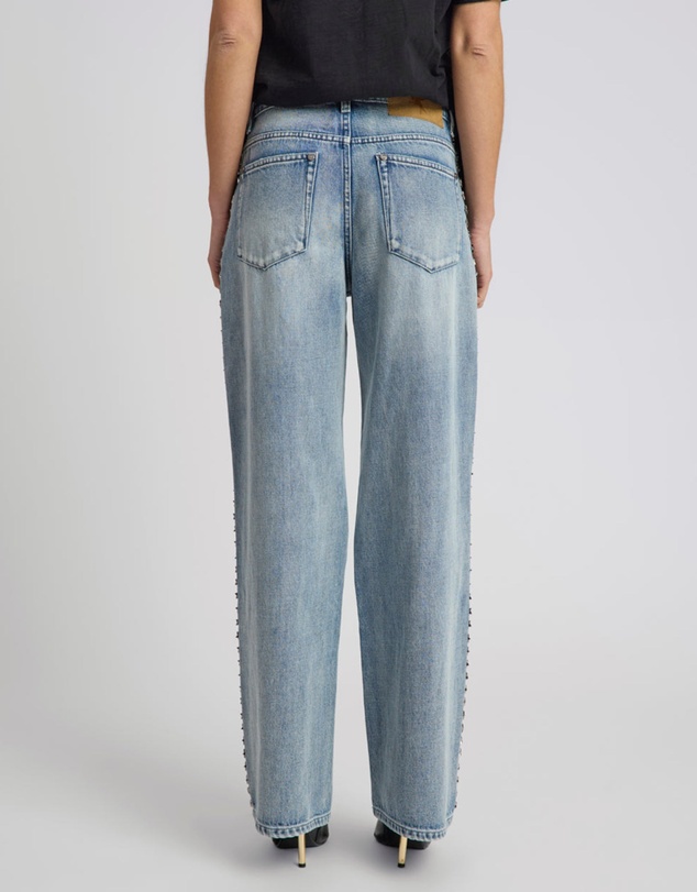 ONE TEASPOON - 25th Anniversary Jackson Mid Waist Wide Leg Studded Denim Jeans - Salty Dog