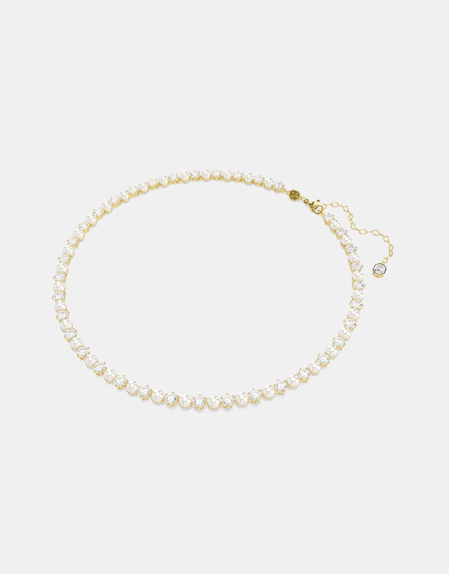 Swarovski - Matrix Tennis Necklace, Crystal Pearl, Round Cut, White, Gold-tone Plated