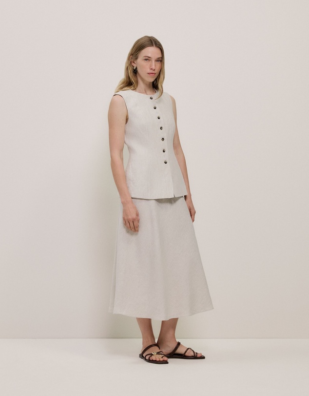 Trenery - Linen Tailored Vest in Flax