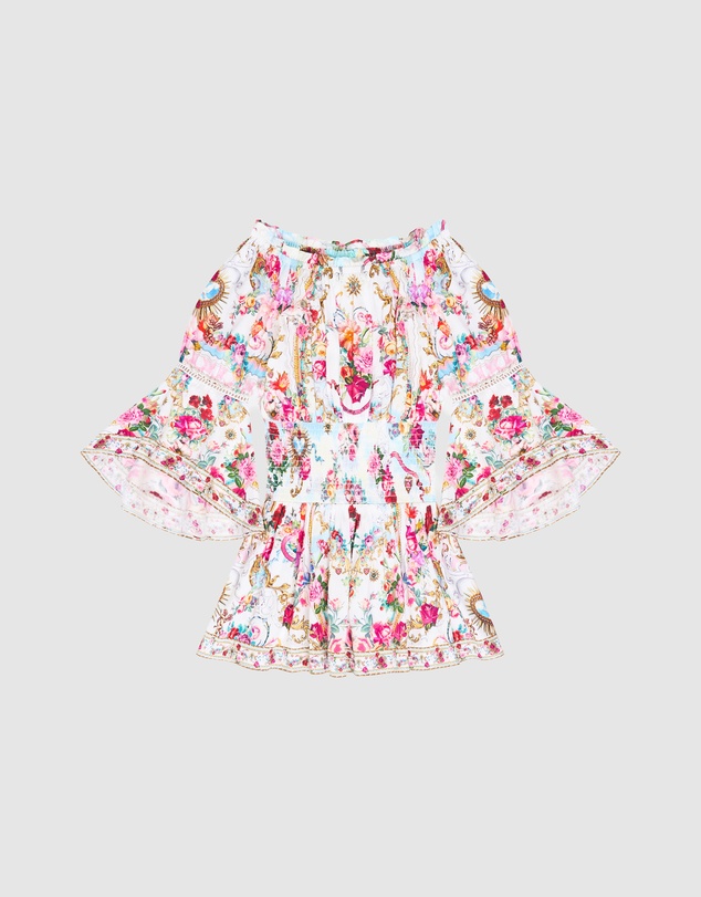 Camilla - Off Shoulder Shirred Waist Mini Dress - Kids-Teens