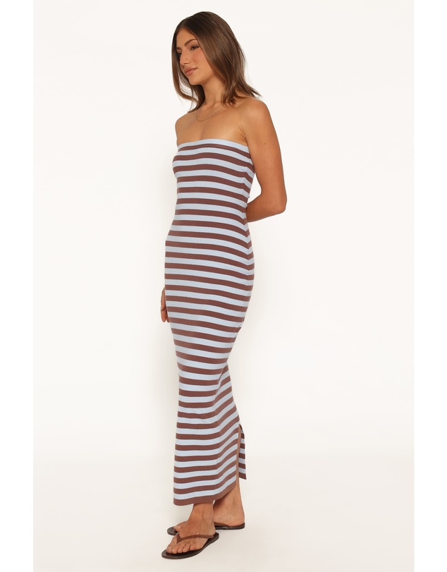 Petal & Pup - Latoya Strapless Midi Dress - Blue Mocha Stripe