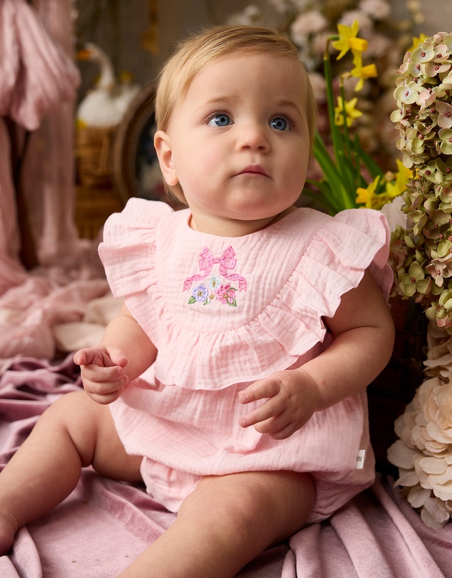 Fleur Harris - 'Heirloom Treasures' Blossom Frill Romper in Soft Pink