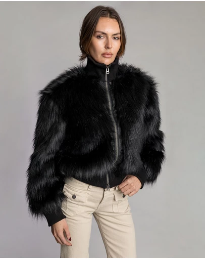 Love and Nostalgia - Mafia Wife Fur Bomber Jacket - Black