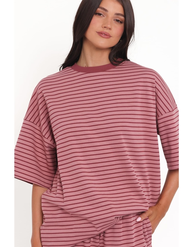 Petal & Pup - Wilda Oversized Tee - Pink Red Stripe