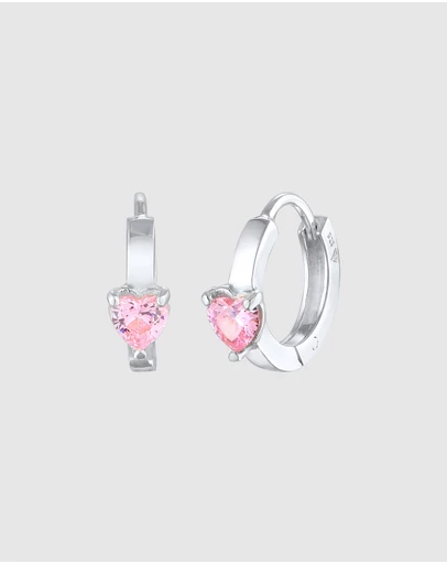Elli Jewelry - Zirconia Heart Kids Huggie Hoop Earrings in 925 Silver