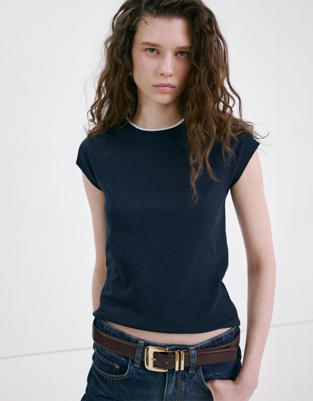 M.N.G - Cotton T-Shirt with Contrast Piping