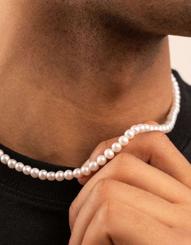 Dower & Hall - Men's White Freshwater Pearl Necklace In Sterling Silver