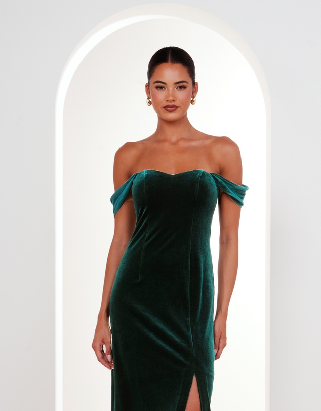 Pilgrim - Olive Off Shoulder Velvet Gown