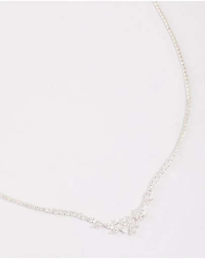 Lovisa - Silver Plated Cubic Zirconia Dainty Cup Chain Floral Necklace