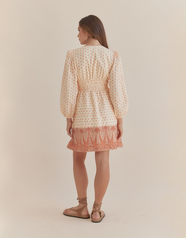 Amelius - Peach Paisley Mini Dress