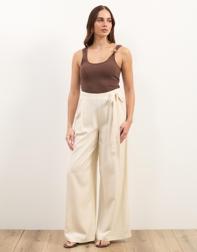 Atmos&Here - Liora Linen Blend Pants With Side Tie