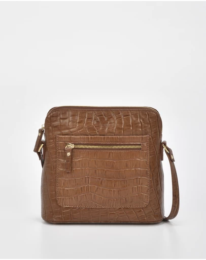 Cobb & Co - Kingsley Croc Leather RFID Safe Crossbody