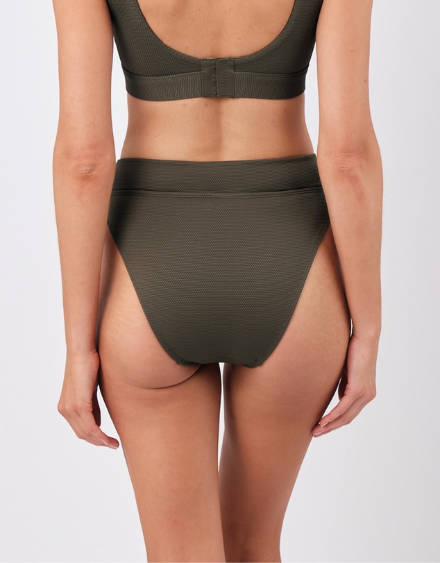 UNE PIECE - Textured High-Cut High-Waisted Bikini Bottom