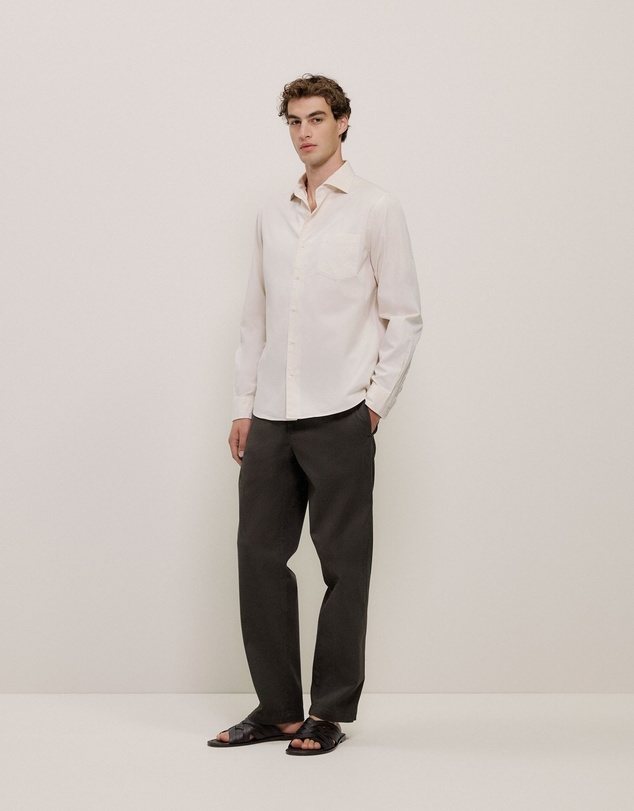 Trenery - Garment Dyed Cotton Twill Shirt in Stone