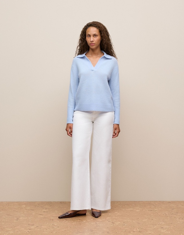 Trenery - Alpaca Merino Blend Polo in Soft Blue