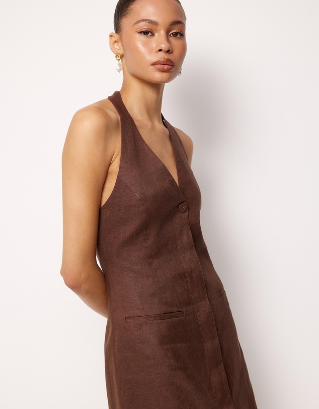 AERE - Tailored Linen Mini Halter Dress