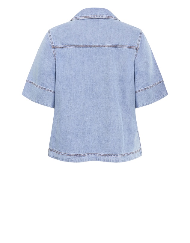 City Chic - Plus size Tiana Short Sleeve Cotton Denim Shirt - ice wash