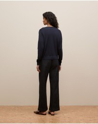 Trenery - Merino Classic Crew Cardigan in Night Sky