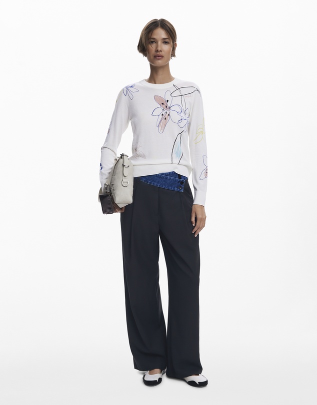 Desigual - Fine sweater with floral strokes