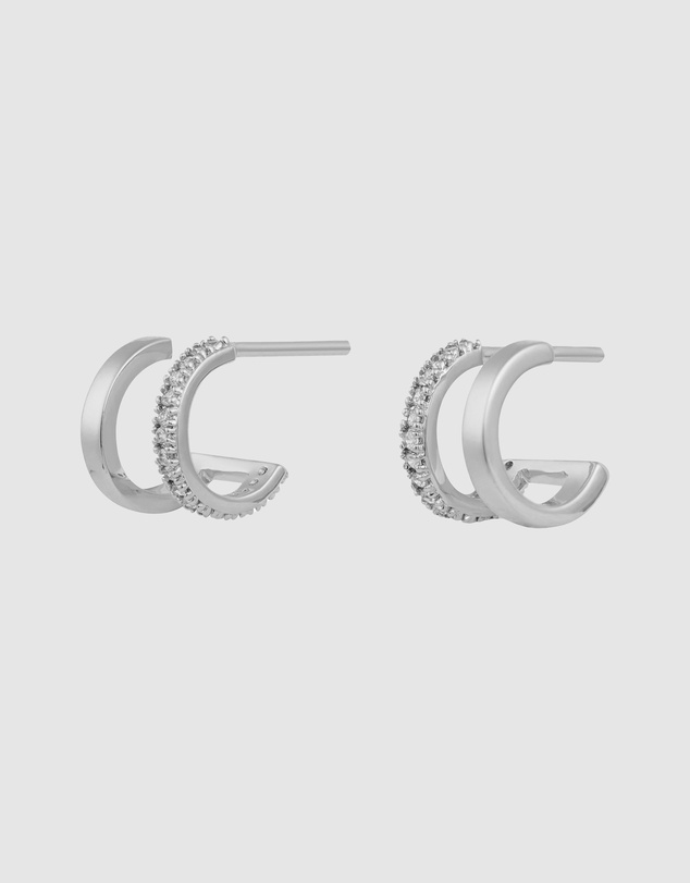 Wanderlust + Co - Classic Double Pave Silver 9mm Huggie Earrings