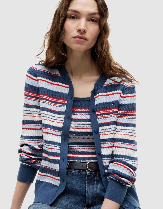 Tommy Hilfiger - Cotton Cable Fine Gauge Long Sleeve Crew Neck Cardigan