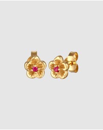 Elli Jewelry - Earrings Stud Flower Synthetic Ruby 925 Sterling Silver Gold-plated