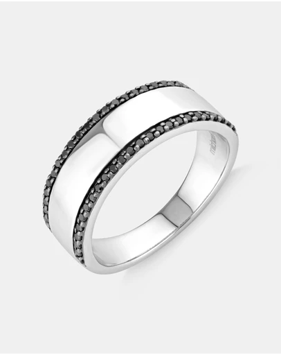 Michael Hill - Men's Silver Ring with 0.25 Carat TW of Black Diamonds
